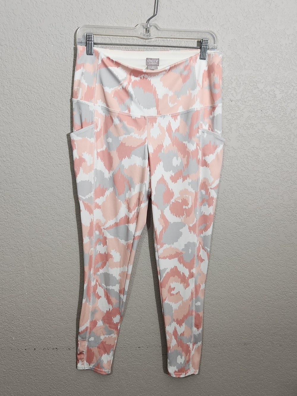 Chico's Women's Leggings in Peach, Gray & White Abstract Print